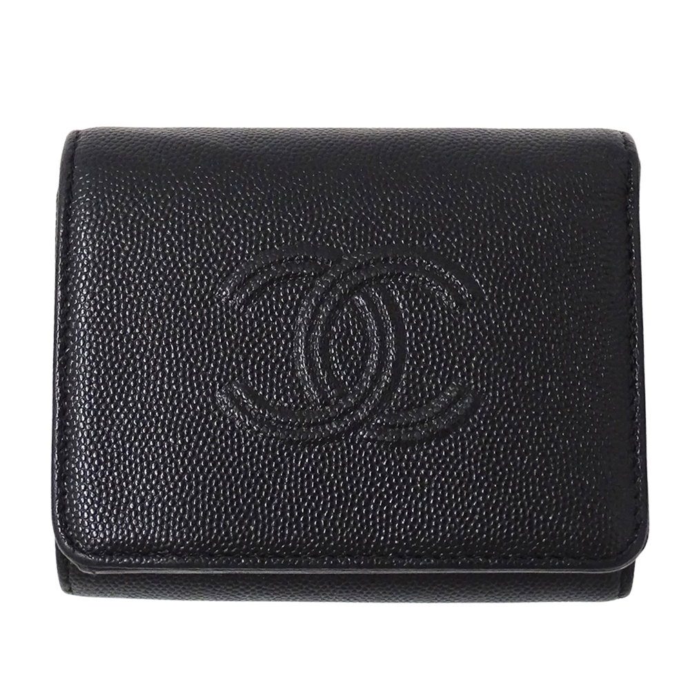 CHANEL Black Caviar Leather Logo Wallet